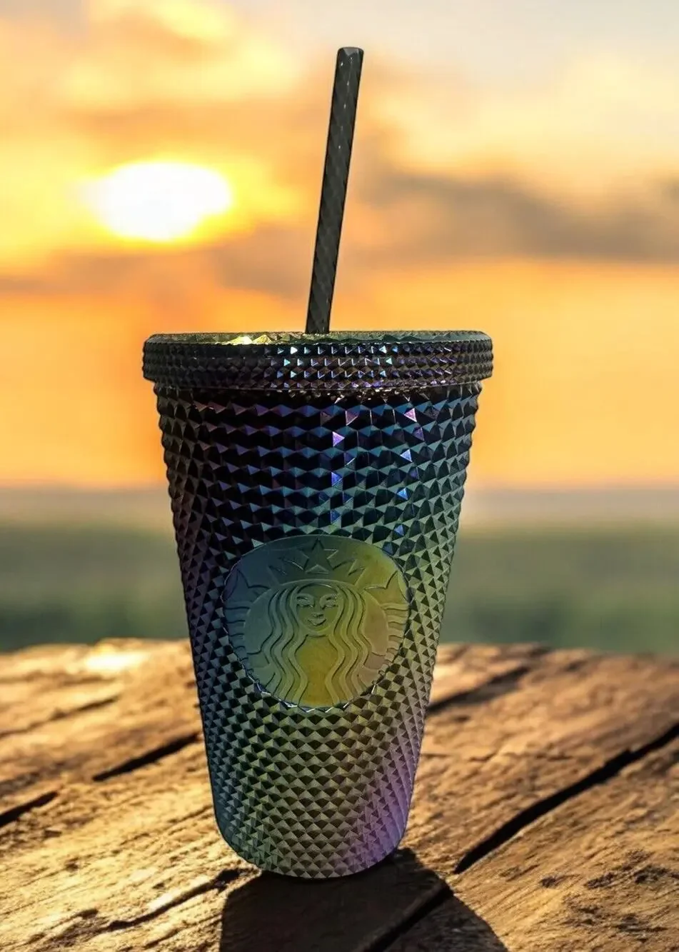 Starbucks '23 Fall Oil Slick Rainbow Black Bling Studded Cup Tumbler 16OZ Grande